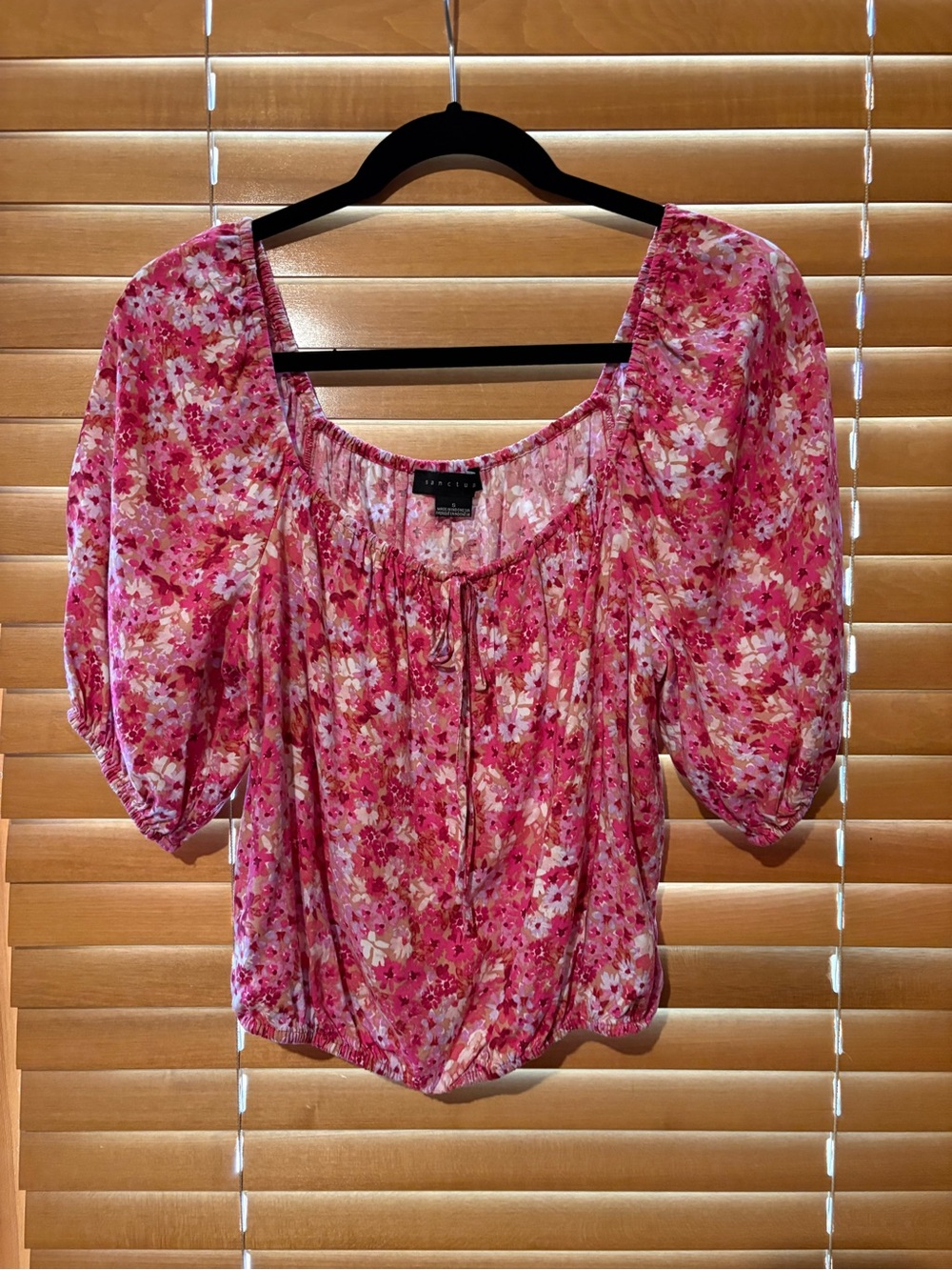 Sanctuary Pink Floral Square Neck Peasant Blouse